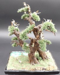 Japanese Bonsai Tree Diorama With Cranes.