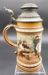 Mettlach Stein #1403 With Pewter Lid 'Bowling'