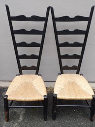 Pair Of Mid Century Rush Seat Valet Chairs.