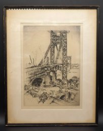 Original Etching Of The George Washington Bridge By Anton Schutz