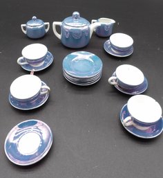 Vintage 1930s Japanese Child's Blue Luster Tea Set