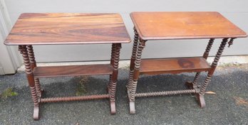 Two Victorian Walnut Spool Bedside Tables