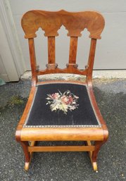 Mahogany Gothic Lady's Rocker With Needlepoint Seat