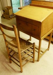 Pine Schoolmaster's Desk With High Rush Seat Chair