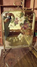 Fancy Victorian Brass Frame Mirrored Fireplace Screen