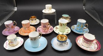 12 Demitasse And Hot Chocolate Cups And Saucers