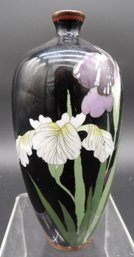 8' Japanese Cloisonne Vase - Purple And White Irises Butterflies