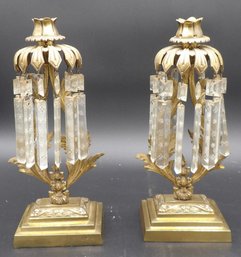 Pair Of Brass And Prism Fireplace Garniture