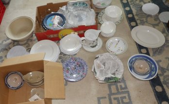 Large Three Tray Lot Of Utilitarian, Baking And Dinner Ware