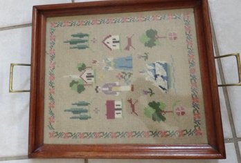 Framed Pictorial Needlepoint  Tray And Petit Point Of Buildings