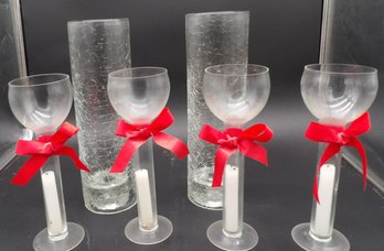 Assemblage Of Christmas Candles And Crackle Glass Cylinder Shades