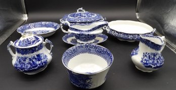 Flow Blue Serving Pieces - Alhambra Pattern By Alfred Meakin.