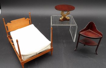 Hank Miller Four Poster Bed And Robert Bernhard Dolphin Table Dollhouse Miniatures