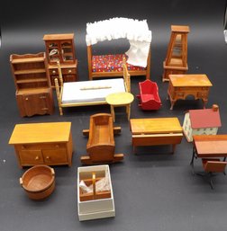 Selection Of Colonial Style Pine And Hardwood Dollhouse Miniatures