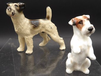 Miniature Hubley Cast Iron Fox Terrier Dog And Royal Doulton Sealham Terrier