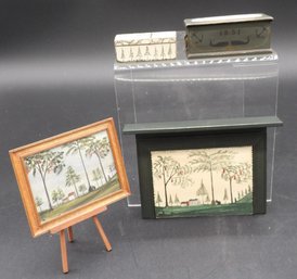 Three Pieces Signed James Hastrich Dollhouse Miniatures With Rufus Porter Renditions