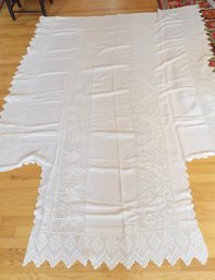 Two Antique Linen And Filet Crocheted Bedspreads