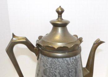 RARE 19TH CENTURY GRANITE AND PEWTER GOOSE NECK COFFEE POT