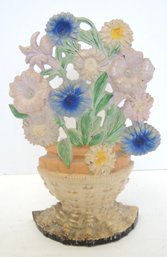 ANTIQUE HUBLEY #470 PETUNIAS AND ASTERS FLOWER BASKET CAST IRON DOOR STOP