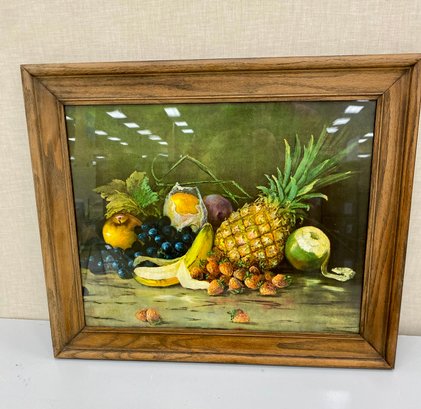 Vintage Framed Artwork Still Life With Fruit Print Or Chromo