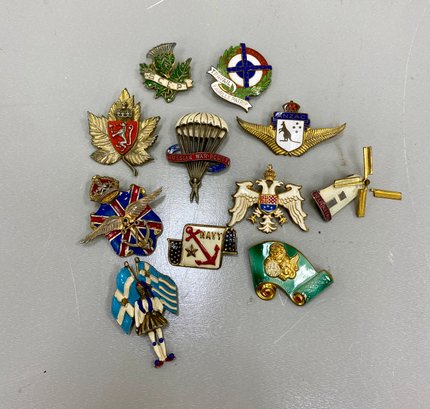 Vintage Enamel Decorated Medals Brooches Pins