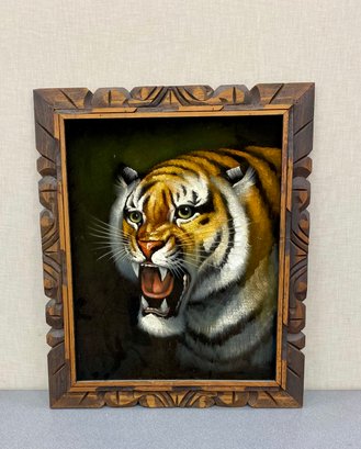 Vintage Painting Tiger On Black Velver
