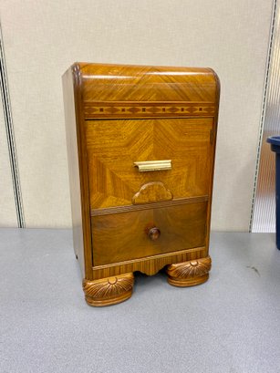 Antique Art Deco Inlaid One Door Side Table Cabinet Interesting Knob