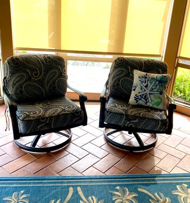 Pair Indoor Outdoor Patio Porch Swivel Chairs With Cushions