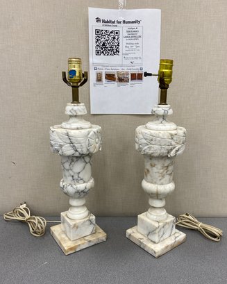 Pair Carved Marble Lamps
