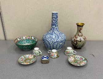 Antique And Vintage Chinese Porcelains And Cloisonne Including Blue White Vase