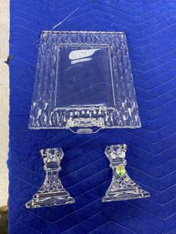 Waterford Crystal Frame And Candlesticks Labelled As Shown