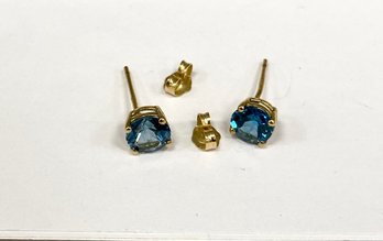 10K Gold Blue Gemstone Earrings