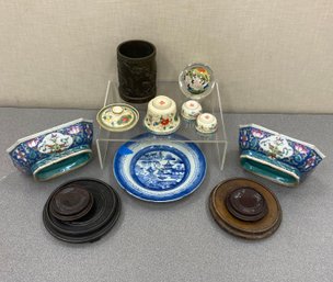 Chinese Dragon Brush Pot And Chinese Porcelains And Glass