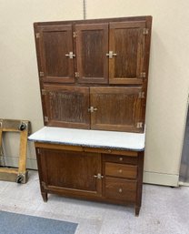 Antique Hoosier Cabinet With Label