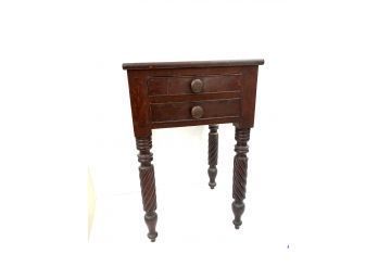 Antique Late Federal Inlaid Mahagony Work Table With Turned Legs