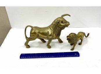 Vintage Brass Wall St. Bull Figure  Desk / Office Statue