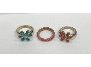 Three Sterling Enamel Rings Including Two TRUE HEARTS