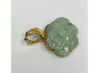 14K Gold And Endless Knot Jade Hinged Enhancer Pendant