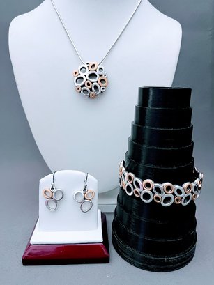 BRIGHTON Caliope Necklace, Earrings, Bracelet In  Silver & Copper W/Swarovski Crystal Accents NWT Retail $150