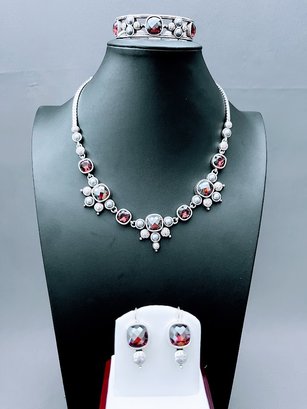 Brighton Selene Jewelry Suite - Bracelet, Earrings And Necklace With Crystals And Faux Pearls  Retail$350