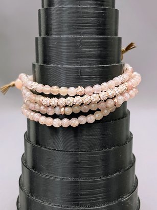 TAI Hand Beaded Bracelet With Peach Moonstone Faceted Beads, Rose Gold Beads Crystal Bead Balls