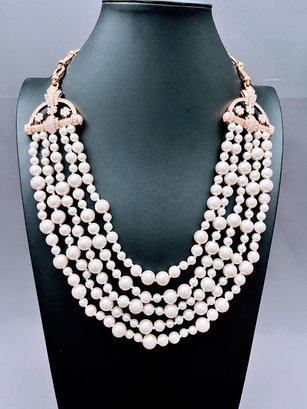 Ciner For Joan Rivers Faux Pearl And Rhinestone Gold Tone Necklace 26' - 29' Long