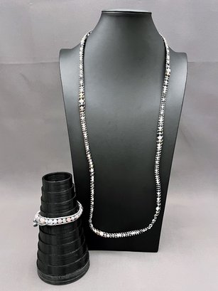 Chan Luu Gray Leather Woven Faceted Stone Bead Wrap Necklace & Bracelet Set Sterling Retail $300