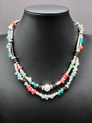 Uno De 50 Necklace From The Ocean Collection Coral And Ocean Inspired Beads, Faux Pearl Retail $115