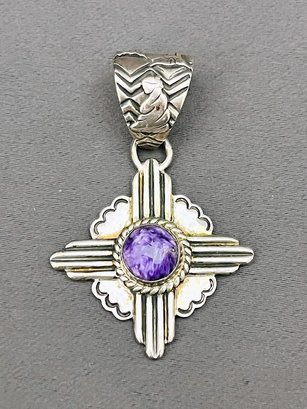 MJ Jewelry Navajo Pendant With Purple Stone 13g Total Weight Sterling Silver 925 Marked