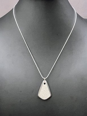 Platinum Druzy Pendant With Black Enamel Back And Italian Chain Marked Mi And 14k