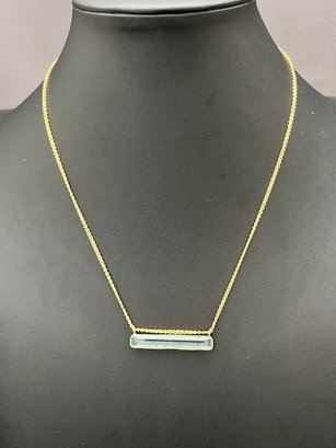 Signed Light Blue Faceted Bar Necklace On 15' Gold Tone Chain