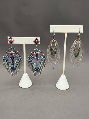 Two Pair Large Drop Earrings Unsigned Boho Jewelry