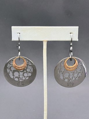 Signed Rebecca Round Earrings With Really Cool Ear Hooks  2.25' Long X 1.5' Wide