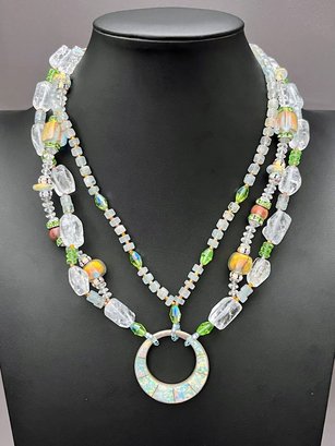 Crystal Stone And Opal  Necklace 925 Silver Cloud Jewelry Of New Mexico  18' Long